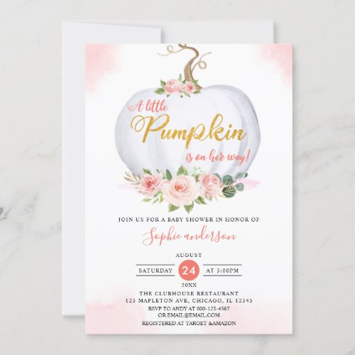 Autumn Blush A Little Pumpkin Fall Baby Shower Invitation