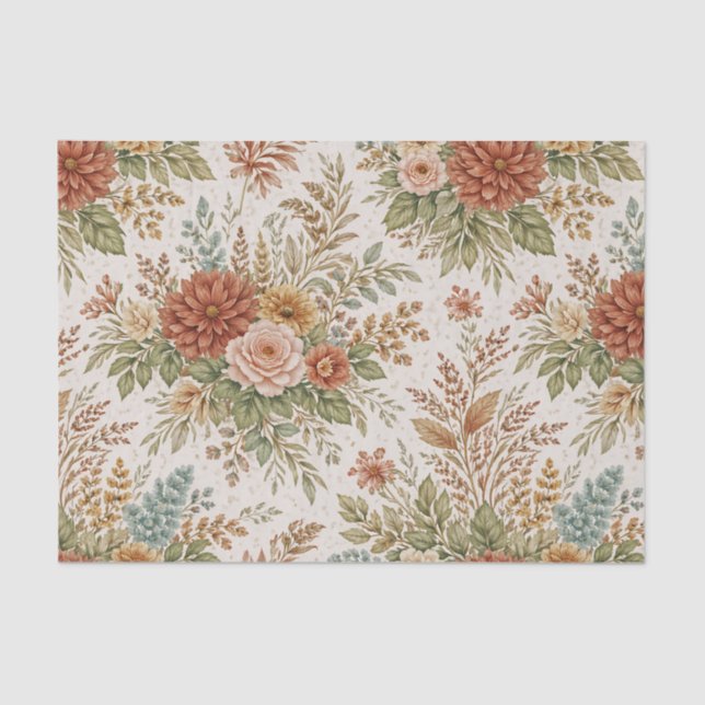 Autumn Blush Garden Floral Pattern Tissue Paper (Front)