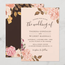 Autumn Blush Gold Floral Wedding Invitation
