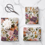 Autumn Blush Roses Burgundy & Copper Floral Wrapping Paper Sheets<br><div class="desc">Floral wrapping paper sheets featuring watercolor painted peonies,  poppies,  dahlias and other garden delights.</div>