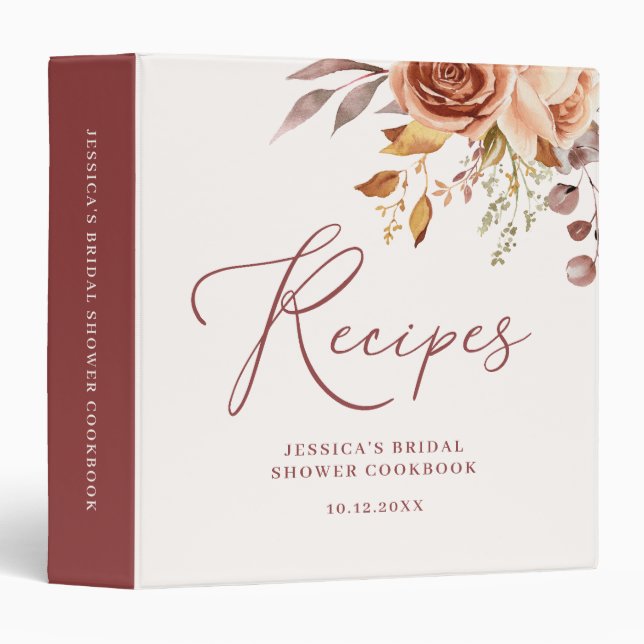Autumn Bohemian Bridal Shower Recipe Book 3 Ring Binder (Front/Spine)
