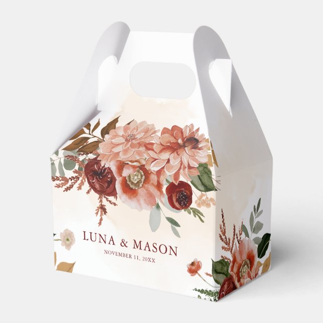 Autumn Bohemian Burgundy and Terracotta Floral Favor Boxes (Front Side)