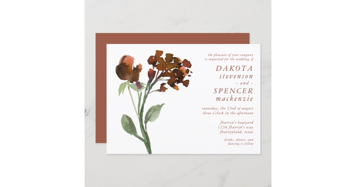 Autumn Bohemian Wildflower Burnt Orange Flower Invitation Zazzle Com