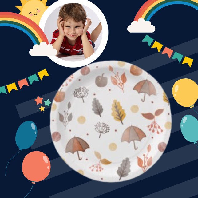 Autumn Boho Art Bohemian Pattern Kids Birthday Paper Plates (Creator Uploaded)