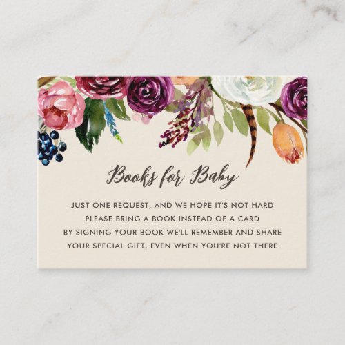 Autumn Boho Blooms Baby Shower Book Request Enclosure Card