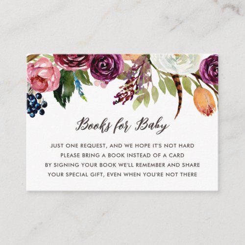 Autumn Boho Blooms Baby Shower Book Request Enclosure Card