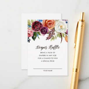 Autumn Boho Blooms Baby Shower Diaper Raffle Card