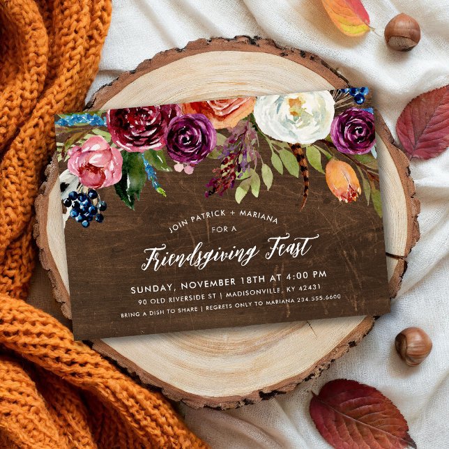 Autumn Boho Blooms Friendsgiving Party Invitation (Creator Uploaded)