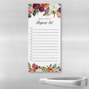 Autumn Boho Blooms Monogrammed Shopping List Magnetic Notepad