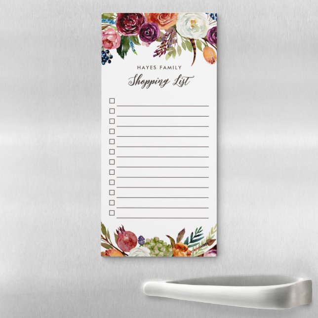 Autumn Boho Blooms Monogrammed Shopping List Magnetic Notepad (In Situ)