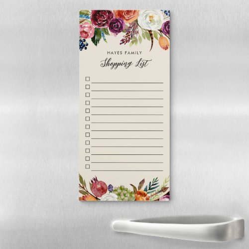 Autumn Boho Blooms Monogrammed Shopping List Magnetic Notepad