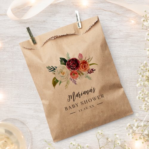Autumn Boho Blooms Personalized Baby Shower Favor Bag