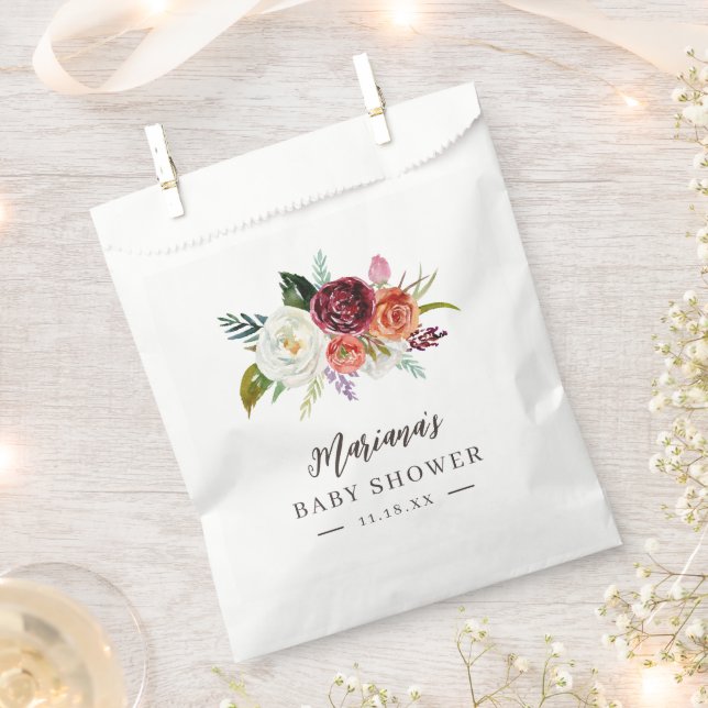 Autumn Boho Blooms Personalized Baby Shower Favor Bag (Clipped)