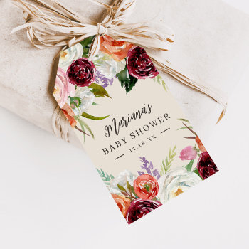 Autumn Boho Blooms Personalized Baby Shower Gift Tags by rileyandzoe at Zazzle