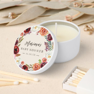 Autumn Boho Blooms Personalized Baby Shower Mini Candle Favors