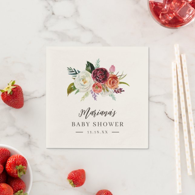 Autumn Boho Blooms Personalized Baby Shower Napkins (Insitu)
