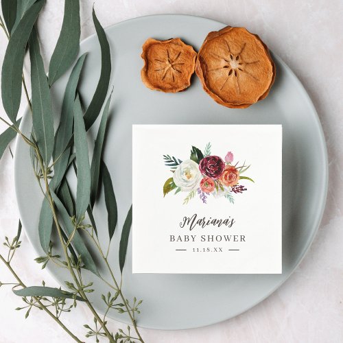 Autumn Boho Blooms Personalized Baby Shower Napkins