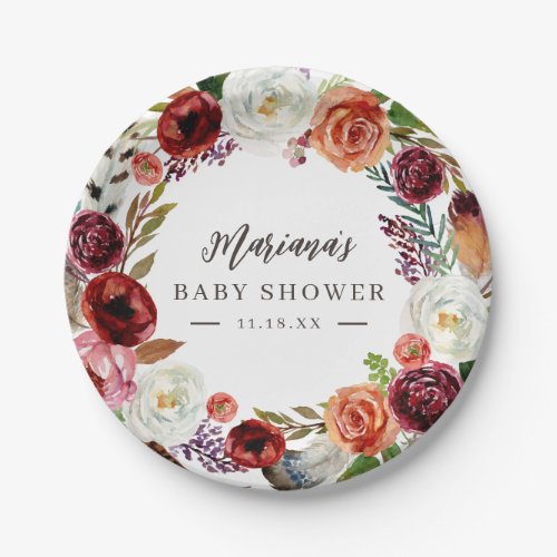 Autumn Boho Blooms Personalized Baby Shower Paper Plates