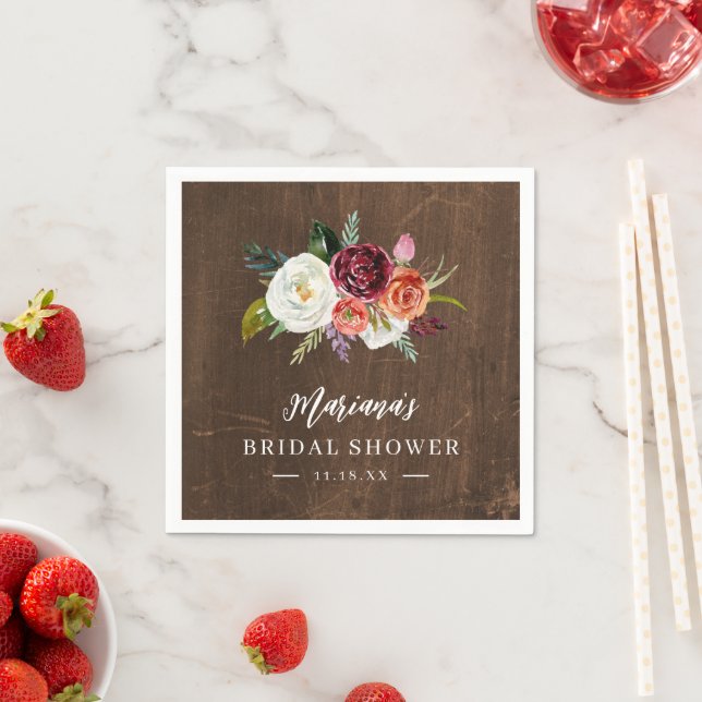 Autumn Boho Blooms Personalized Bridal Shower Napkins (Insitu)