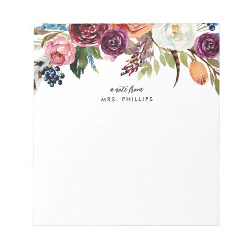 Autumn Boho Blooms Personalized Teacher Notepad