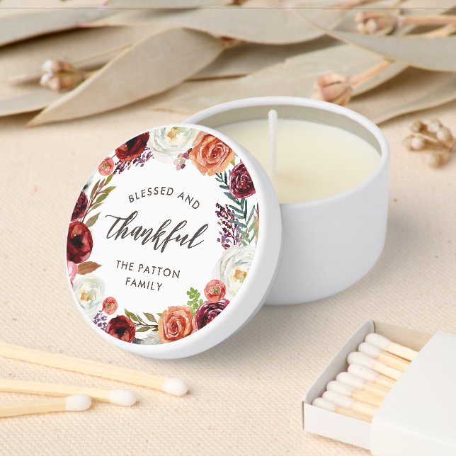 Autumn Boho Blooms Personalized Thanksgiving Mini Candle Favors (Insitu)