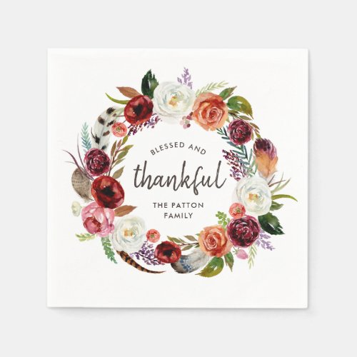 Autumn Boho Blooms Personalized Thanksgiving Napkins