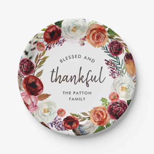 Autumn Boho Blooms Personalized Thanksgiving Paper Plates