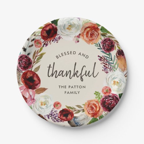 Autumn Boho Blooms Personalized Thanksgiving Paper Plates