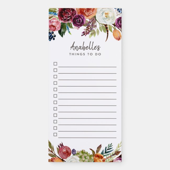 Autumn Boho Blooms Personalized To-Do List Magnetic Notepad