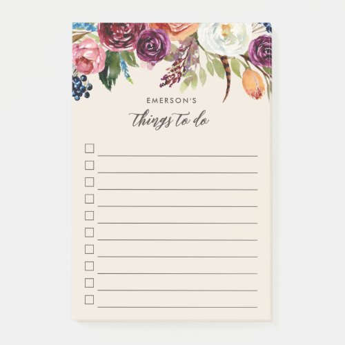 Autumn Boho Blooms Personalized To_Do List Post_it Notes