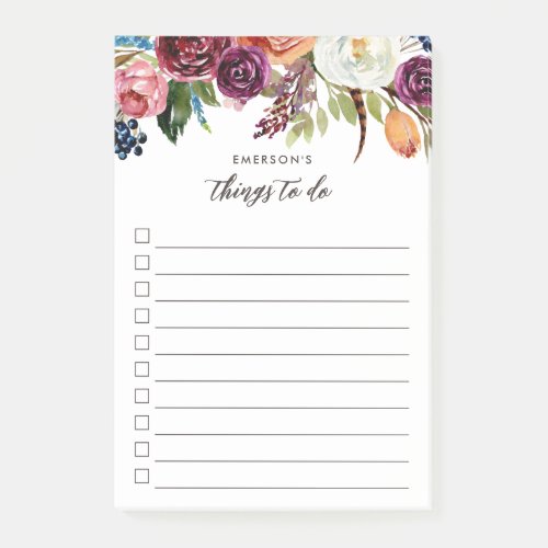 Autumn Boho Blooms Personalized To_Do List Post_it Notes