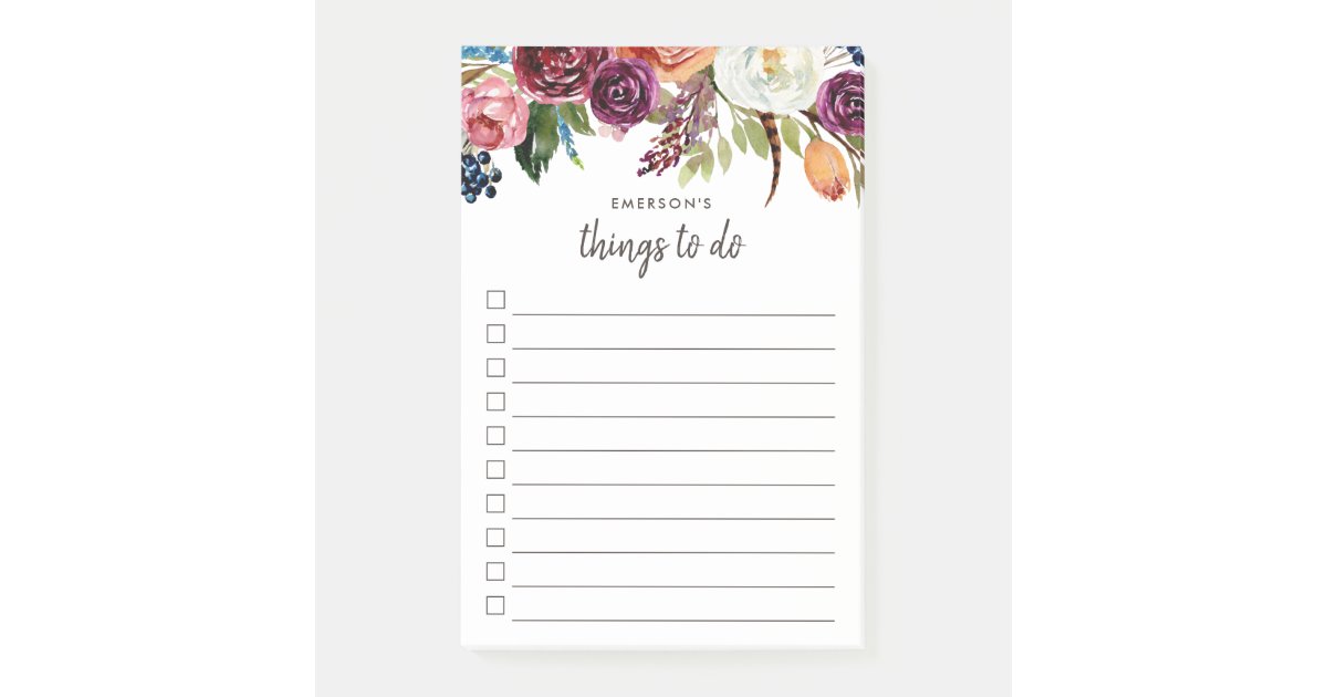 Autumn Boho Blooms Personalized To-Do List Post-it Notes | Zazzle