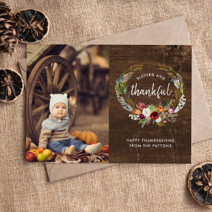 Autumn Boho Blooms Thanksgiving Photo Flat Holiday Card