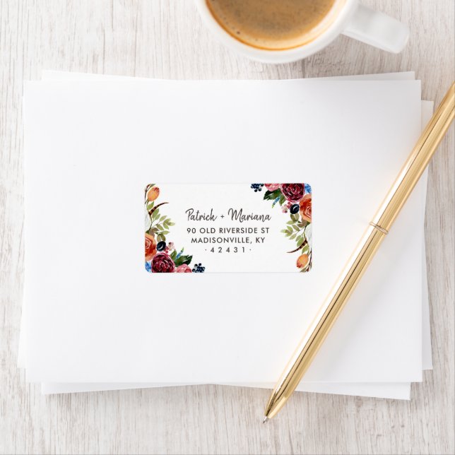 Autumn Boho Blooms Wedding Return Address Label (Insitu)