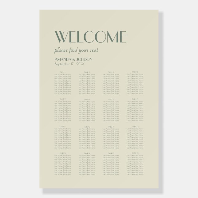 Autumn Boho Deco | Cream Seat Chart Welcome Foam Board (Front)