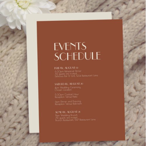 Autumn Boho Deco  Rust Wedding Schedule Enclosure Card
