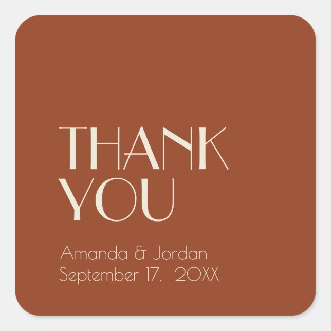 Autumn Boho Deco | Rust Wedding Thank You Square Sticker (Front)