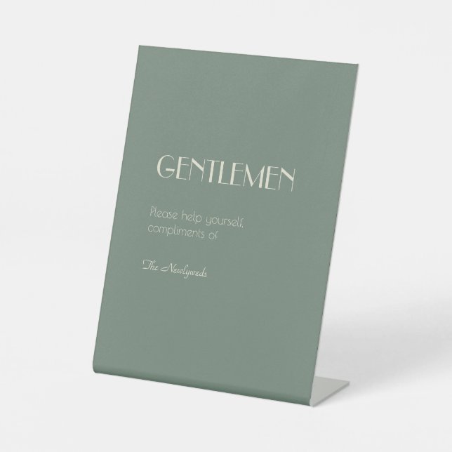 Autumn Boho Deco | Sage Green Gentlemen Bathroom Pedestal Sign (Front)