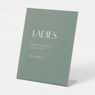 Autumn Boho Deco | Sage Green Ladies Bathroom Pedestal Sign