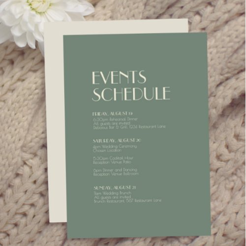 Autumn Boho Deco  Sage Green Wedding Schedule Enclosure Card