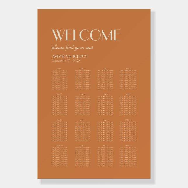 Autumn Boho Deco Terracotta Seating Chart Welcome Foam Board (Front)