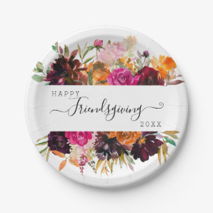 Autumn Boho Floral Friendsgiving Paper Plates