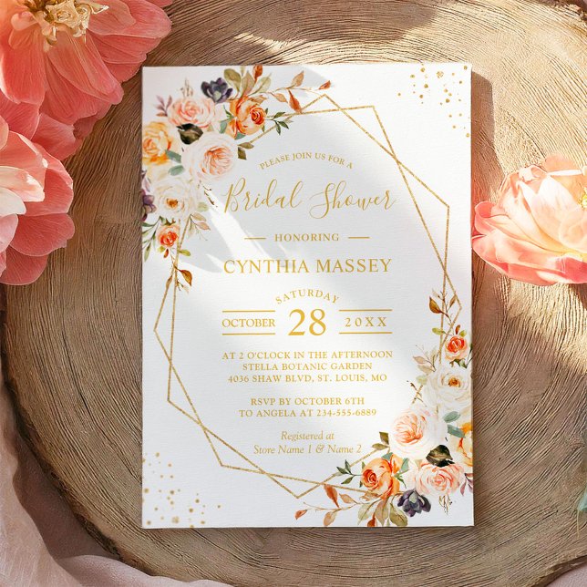 Autumn Boho Floral Gold Geometric Bridal Shower Invitation (Creator Uploaded)