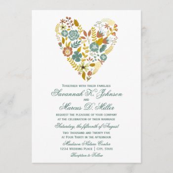 Autumn Boho Floral Heart Fall Wedding Invitations by WillowTreePrints at Zazzle