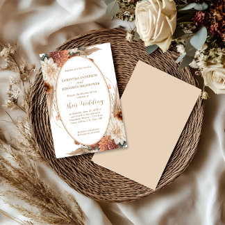 Autumn Boho Floral Oval Border Wedding | Invitation