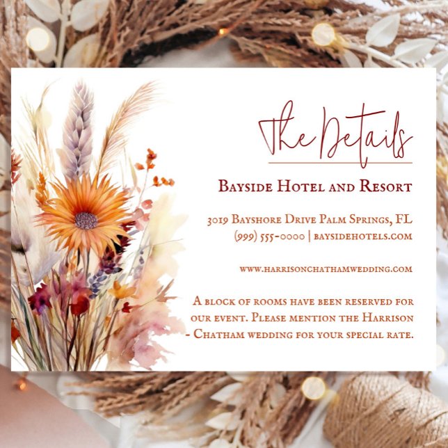 Autumn Boho Floral Wedding | White Enclosure Card (Autumn Boho Floral White Wedding Enclosure Card)
