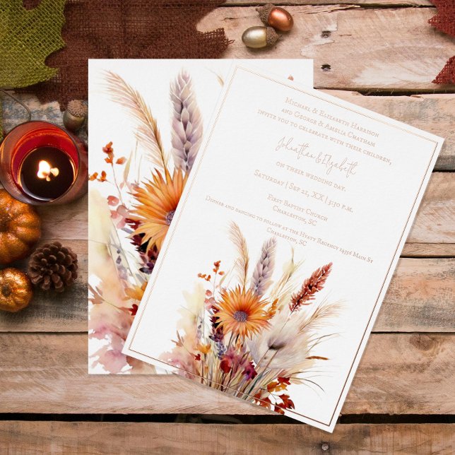 Autumn Boho Floral Wedding | White Foil Invitation (Autumn Boho Floral Wedding White Foil Invitation)
