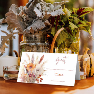 Autumn Boho Floral Wedding White Place Card