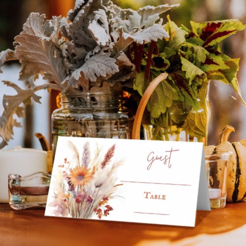 Autumn Boho Floral Wedding  White Place Card