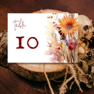 Autumn Boho Floral Wedding White Table Number